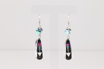 Native America Navajo Sterling Silver Night Sky Multi-Stone Inlay Dangling Earring's By S.