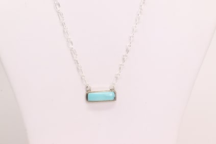 Native America Navajo Sterling Silver Turquoise Necklace By Arlene Lewis.