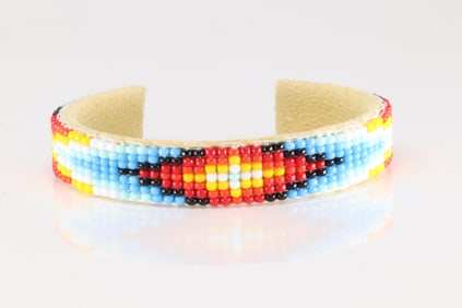 Native America Navajo Multi-Color Stone Leather Bracelet.