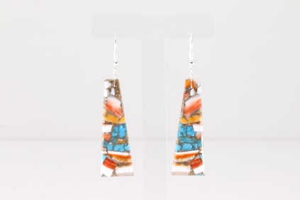 Native America Navajo Sterling Silver Turquoise Compressed Dangling Earring's By Jameson Pete.