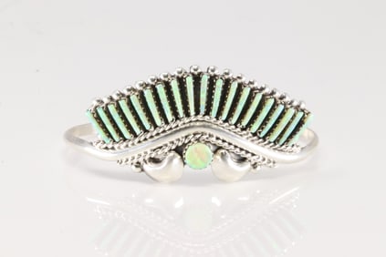 Native America Navajo Sterling Silver Synthetic Opal Bracelet Cuff By Joyce Vacit.