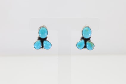 Native America Navajo Sterling Silver Kingman Turquoise Post Earring's By F.