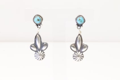 Native America Navajo Sterling Silver Turquoise Post / Dangling Earring's By Judy Largo.