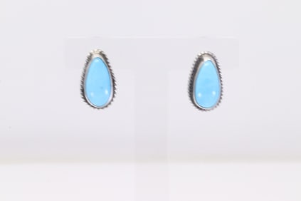 Native America Navajo Sterling Silver Kingman Turquoise Post Earring's By Sheryl Kee.