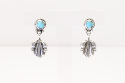 Native America Navajo Sterling Silver Turquoise Post / Dangling Earring's By Sharon McCarthy.