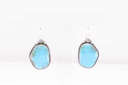 Native America Navajo Sterling Silver Kingman Turquoise Dangling Earring's By Virginia Becenti.