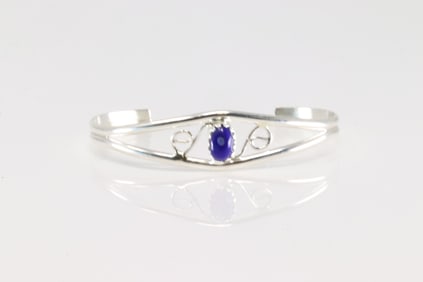 Native America Navajo Sterling Silver Lapis Stone Baby Bracelet.