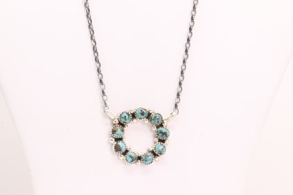 Native America Navajo Sterling Silver Kingman Turquoise Necklace By Maxine Ramirez.