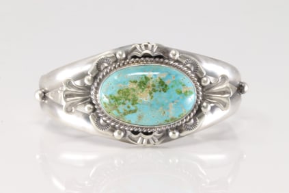 Native America Navajo Sterling Silver Sonora Gold Turquoise Bracelet By Jimmy Lee.