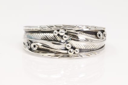 Native America Navajo Sterling Silver Design Bracelet Cuff By Davey Morgan.
