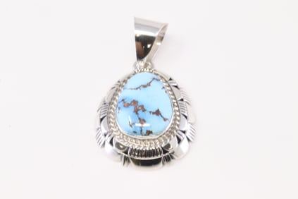 Native America Navajo Sterling Silver Golden Hill Turquoise Pendant By L.M.Y.