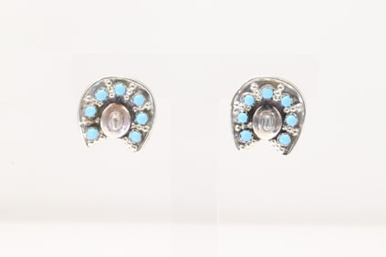 Native America Zuni Sterling Silver Turquoise Post Earring's By Marlon Quam.
