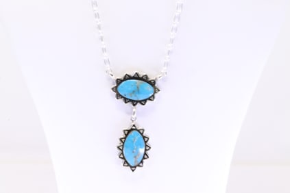 Native American Navajo Sterling Silver Turquoise Necklace By Maria Jones.