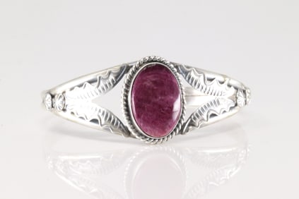 Native America Navajo Sterling Silver Purple Spiny Oyster Bracelet Cuff By M.