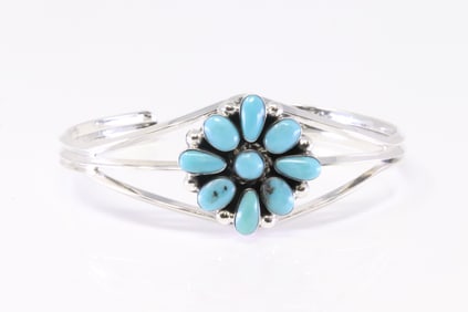 Native America Navajo Sterling Silver Turquoise Bracelet Cuff By Phyllis A Smith.