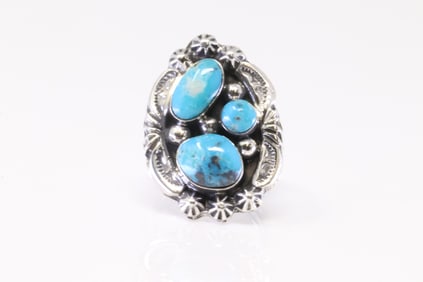 Native America Navajo Sterling Silver Turquoise Ring By Leona Delgarito.