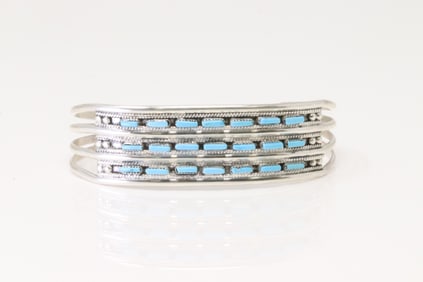 Native America Zuni Sterling Silver Turquoise Bracelet By C.H.