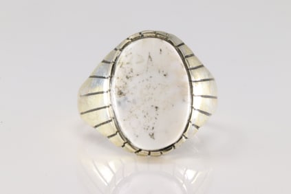 Native America Navajo Sterling Silver Men White Buffalo Ring By R.
