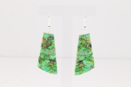 Native America Navajo Sterling Silver Green Stone Dangling Earring's By Jameson Pete.