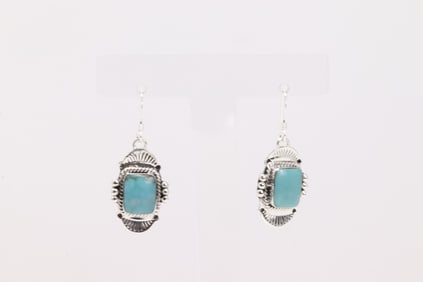 Native America Navajo Sterling Silver Turquoise Dangling Earring's By Arlene Lewis.