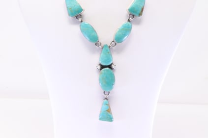 Native America Navajo Sterling Silver Kingman Turquoise Necklace By Donovan Skeets.