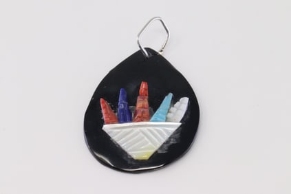 Native America Navajo Sterling Silver Multi-Color Stone Pendant.