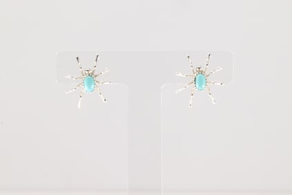 Native America Navajo Sterling Silver Turquoise Spider Design Post Earring's.