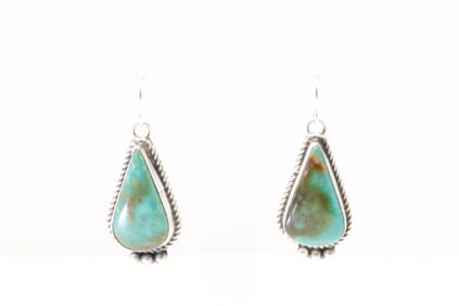 Native America Navajo Sterling Silver Kingman Turquoise Dangling Earring's By Judith Dixon.