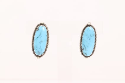 Native America Navajo Sterling Silver Turquoise Post Earring's By Virginia.