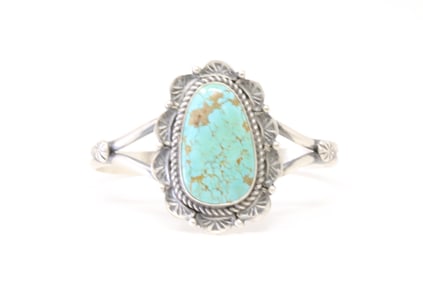 Native America Navajo Sterling Silver Kingman Turquoise Bracelet Cuff By Jeff James Jr.