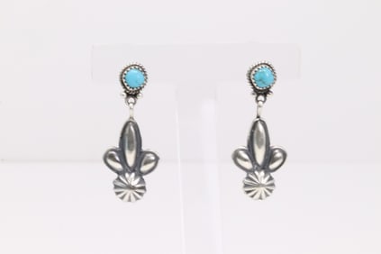 Native America Navajo Sterling Silver Turquoise Post / Dangling Earring's By Judy Largo.