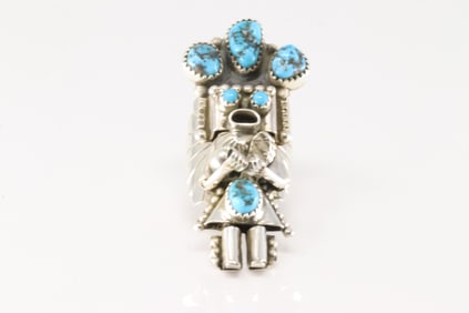 Native America Navajo Sterling Silver Turquoise Kachina Ring By Doris Smallcanyon.