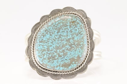 Native America Navajo Sterling Silver Number 8 Turquoise Bracelet Cuff By Danny Henio.