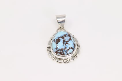 Native America Navajo Sterling Silver Golden Hill Turquoise Pendant By N.J.