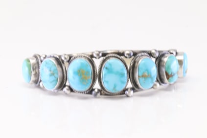Native America Navajo Sterling Silver Sonora Gold Turquoise Bracelet Cuff By Darring Livingston.