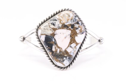 Native American Navajo Sterling Silver Turquoise Compressed Bracelet Cuff By Augustine Largo.