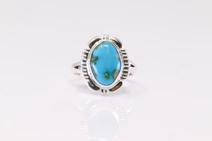 Native America Navajo Sterling Silver Sonora Gold Turquoise Ring By N.J.