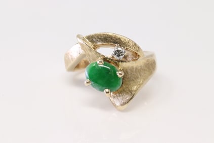 Jade & Diamond Ring 14Kt.