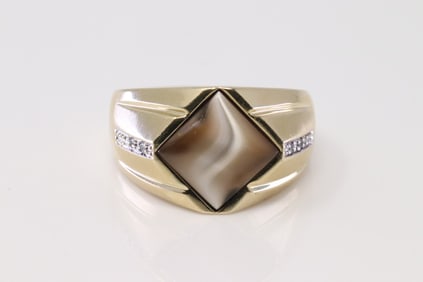 Agate & Diamond Ring 14Kt.