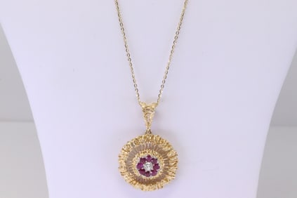 Vintage Design Ruby & Diamond Pendant 18Kt.