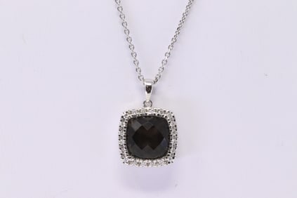 14Kt White Gold Smoky Topaz / Diamond Pendant.