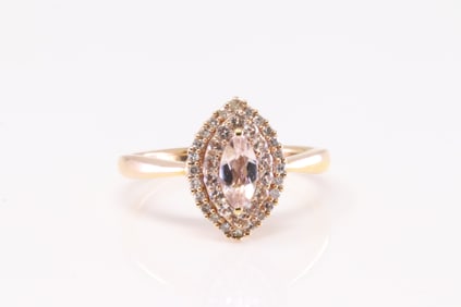 Marquise Morganite & Diamond Ring 10Kt.