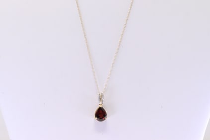 Garnet & Diamond Pendant / Necklace 10Kt.