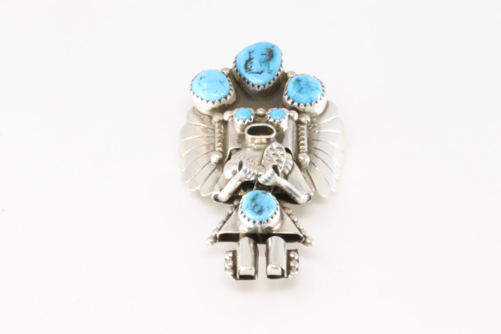 Native America Navajo Sterling Silver Turquoise Kachina Pin / Pendant By Doris Smallcanyon. Pin Lock: This is a Native America Navajo Sterling Silver Turquoise Kachina Pin / Pendant By Doris Smallcanyon. Pin Lock is Missing.