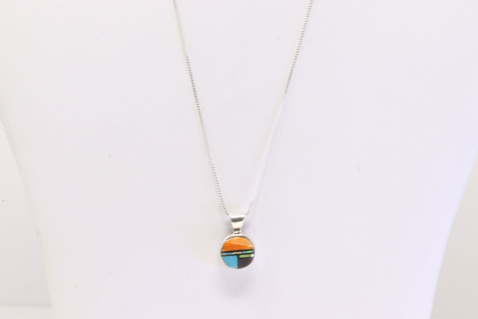 Native America Navajo Sterling Silver Multi-Color Stone Inlay Pendant / with 925 Neckalce. (1 of 4)