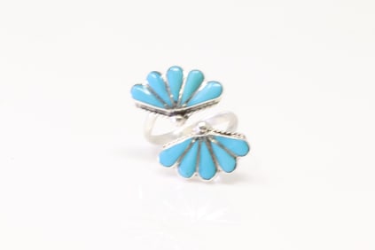 Native America Zuni Sterling Silver Turquoise Inlay Ring By R.V.N.