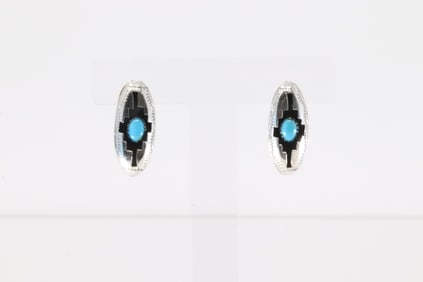 Native America Navajo Sterling Silver Turquoise Post Earring's By Felix Perry.