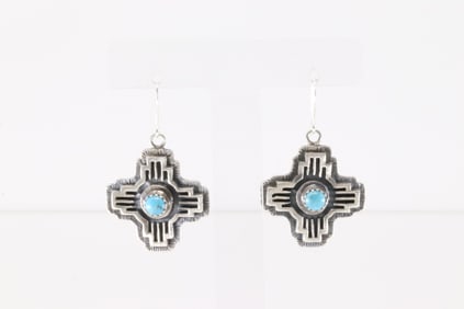 Native America Navajo Sterling Silver Turquoise Cross Dangling Earring's By Kenny Lonjose.