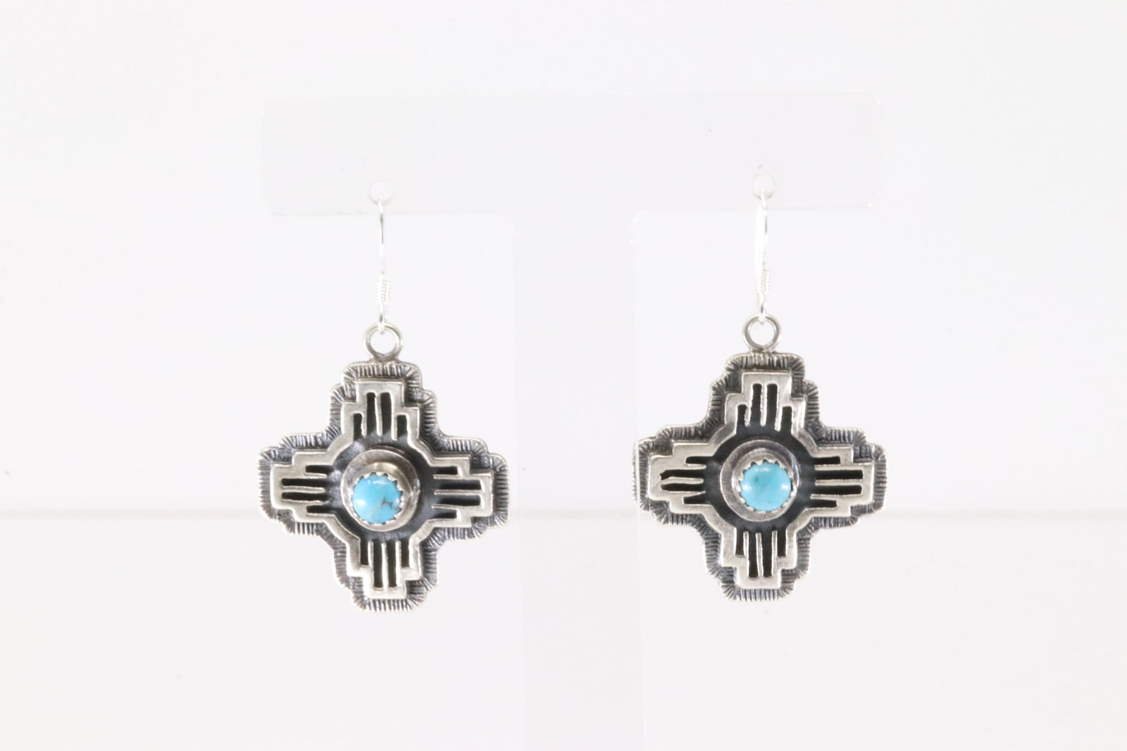 Native America Navajo Sterling Silver Turquoise Cross Dangling Earring's By Kenny Lonjose. (1 of 3)
