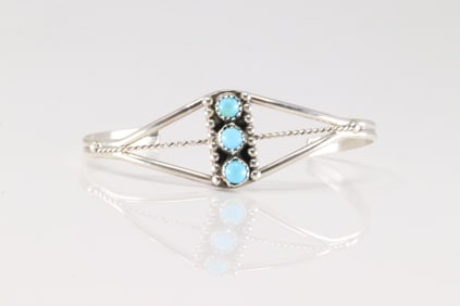 Native America Navajo Sterling Silver Turquoise Baby Bracelet.
